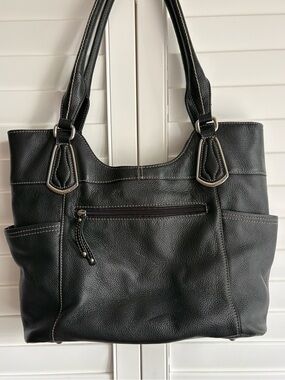 Tignanello Black Pebbled Shoulder Bag Purse Tote Bag | Genuine Leather Purse